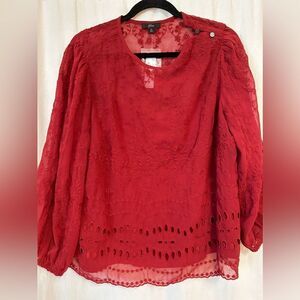 NWT J Crew XL rust maroon long sleeve sheer shirt camisole button closur…